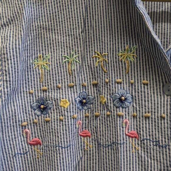 Alfred‎ Dunner striped button down with tropical beach embroidery - Picture 4 of 5